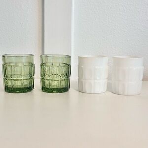 4 VTG Brockway Glassware Olive Green White Milk Glass Votive Candle Holders USA